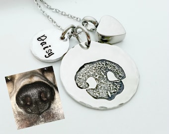 Your Pet's Actual Nose Print Necklace, Pet Cremation Necklace, Cat or Dog Paw Print Memorial Necklace, Remembrance Necklace, Pet Loss Gift