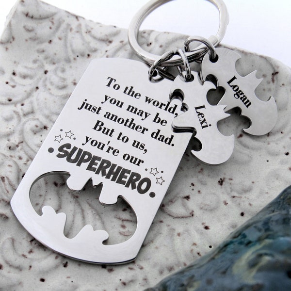 Personalized Superhero Dad Keychain, Superhero Keychain For Dad, Super Hero Dad Gift, Personalized Dad Key Chain, Dad Gift From Kids