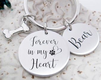 Personalized Pet Memorial Keychain, Pet Memorial Gift, Dog Memorial, Pet Loss Gifts, Pet Memorial Jewelry, Forever In My Heart Keychain