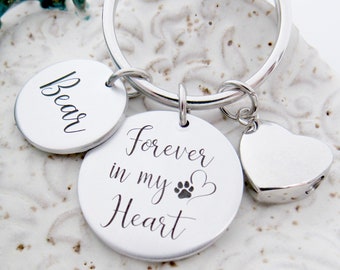 Personalized Pet Memorial Keychain With Urn, Dog Memorial Gift, Pet Cremation Keychain, Pet Loss Gift, Forever In My Heart, Pet Remembrance