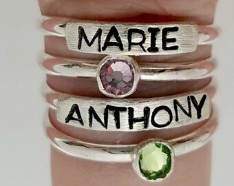 Mom Stacking Rings - Mother's Day Jewelry - Personalized Stacking Rings - Sterling Silver Stacking Name Rings - Stackable Stacking Rings