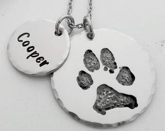 Your Pet's Actual Paw Print Necklace, Pet Memorial Necklace, Cat or Dog Paw Print Memorial Necklace, Remembrance Necklace, Pet Loss Gift