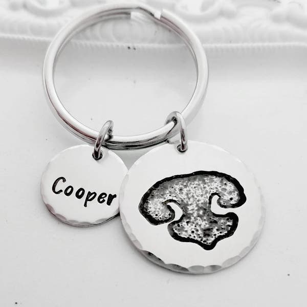 Your Pet's Actual Nose Print Keychain - Pet Memorial Key Chain - Memorial Jewelry - Etched Nose Print - Rainbow Bridge