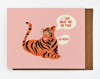 ME-WOW: A Thank you or everyday Card with a sassy tiger in eye glasses- colorful and humorous