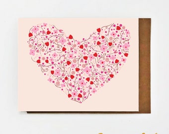 Set of 3 Full Bloom Heart Valentine's Day Greeting Cards