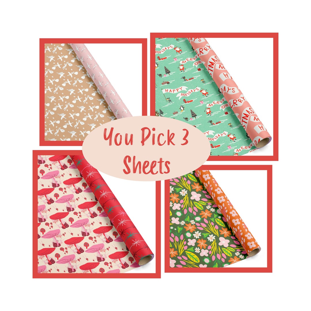 YOU PICK 3 Gift Wrap Sheets Double Sided Gift Wrapping Paper Etsy