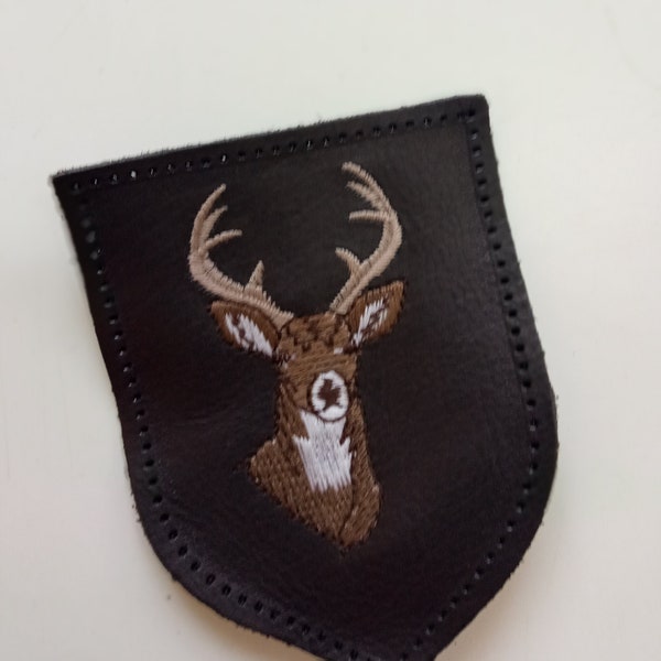 Custom leather patch, Hunter patch, Deer patch, Deer head, Embroidery, Leather patch backpack, Genuine leather, Accessory, Geek, DIY, Black