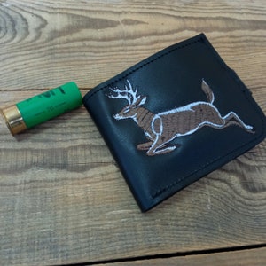 Cartera de cuero, Cartera negra para hombre, Cartera plegable, Tarjetero, Monedero, Ciervo, Cartera delgada, Cartera hecha a mano, Regalo, Cartera de bolsillo