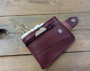 Cartera plegable de cuero Bordo: billetera delgada para hombre con monedero
