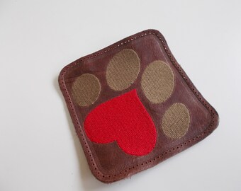 Embroidered Paw Print Leather Patch: Custom Dog Accessory
