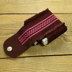 Étui à cigarettes en cuir, Étui pour cartes de visite, Pochette pour briquet, Style bohème, Étui pour cartes à jouer en cuir, Cuir véritable, Bordo, Broderie ethno