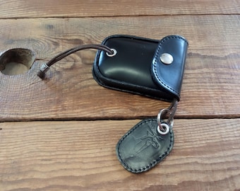 Minibolso de cuero negro: monedero, llavero, colgante para bolso