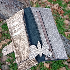 Cartera de piel para mujer, Cartera de piel dorada, Cartera de mujer, Estampado de serpiente, Cartera para niñas, Cartera plegable, Accesorio de piel, Regalo para ella,