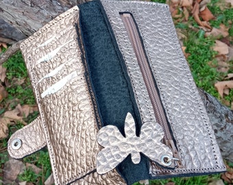 Leather women's wallet, Gold leather wallet, Ladies wallet, Snake print, Wallet for girls, bifold wallet, Leather accessory, Gift for her,