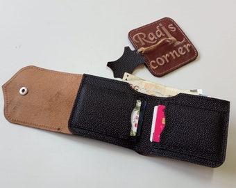 Handmade Black Shagreen Leather Bifold Wallet: Slim Card Holder