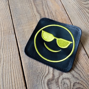 Emoji leather patch, Smile, Apron, Motorcycle jacket, Kids backpack, Embroidery, Leather patch , Cooking, Yellow leather, Accessory, Geek,