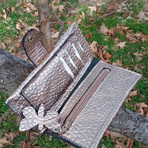 Or, portefeuille en cuir pour femme, portefeuille en cuir, portefeuille pour femme, portefeuille à deux volets pour filles, portefeuille à deux volets, accessoire en cuir, cadeau pour elle,