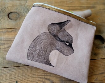 Black Cat Cosmetic Bag, Beige Vegan Leather Clutch, Proposal Gift