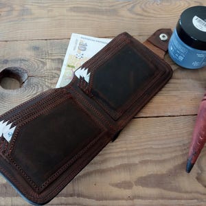 Cartera de cuero hecha a mano, Hipster, Cartera de hombre, Cartera plegable, Caza, Tarjetero, Monedero, Cuero marrón, Cartera delgada, Cartera de bolsillo