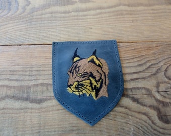 Custom leather patch, Wildcat, Backpack, Embroidery, Hunting patch, Leather patch backpack, Genuine leather, Accessory, Geek, DIY, Gray