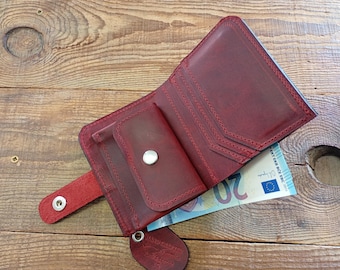 Cartera plegable de cuero rojo, tarjetero, monedero, monedero, billetera de bolsillo