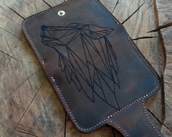 Billetera plegable, Lobo, Animal, Billetera de caza, Tarjetero, Billetera marrón para hombre, Billetera fina de cuero, Novio, Funda para tarjetas de bolsillo