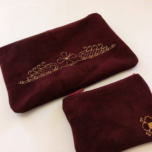 Cartera de piel, Cartera de piel, Bolsos con cremallera, Bordado étnico, Burdeos, Bolso casual, Bolso de diario, Neceser, Bolso de viaje, Monedero,