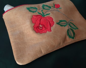 Bolsa de cosméticos de cuero para mujer, bolsa de maquillaje para dama de honor, flores, bolso de mano de lona, bolsa de artículos de tocador, regalo de boda personalizado, regalo de propuesta, rosa