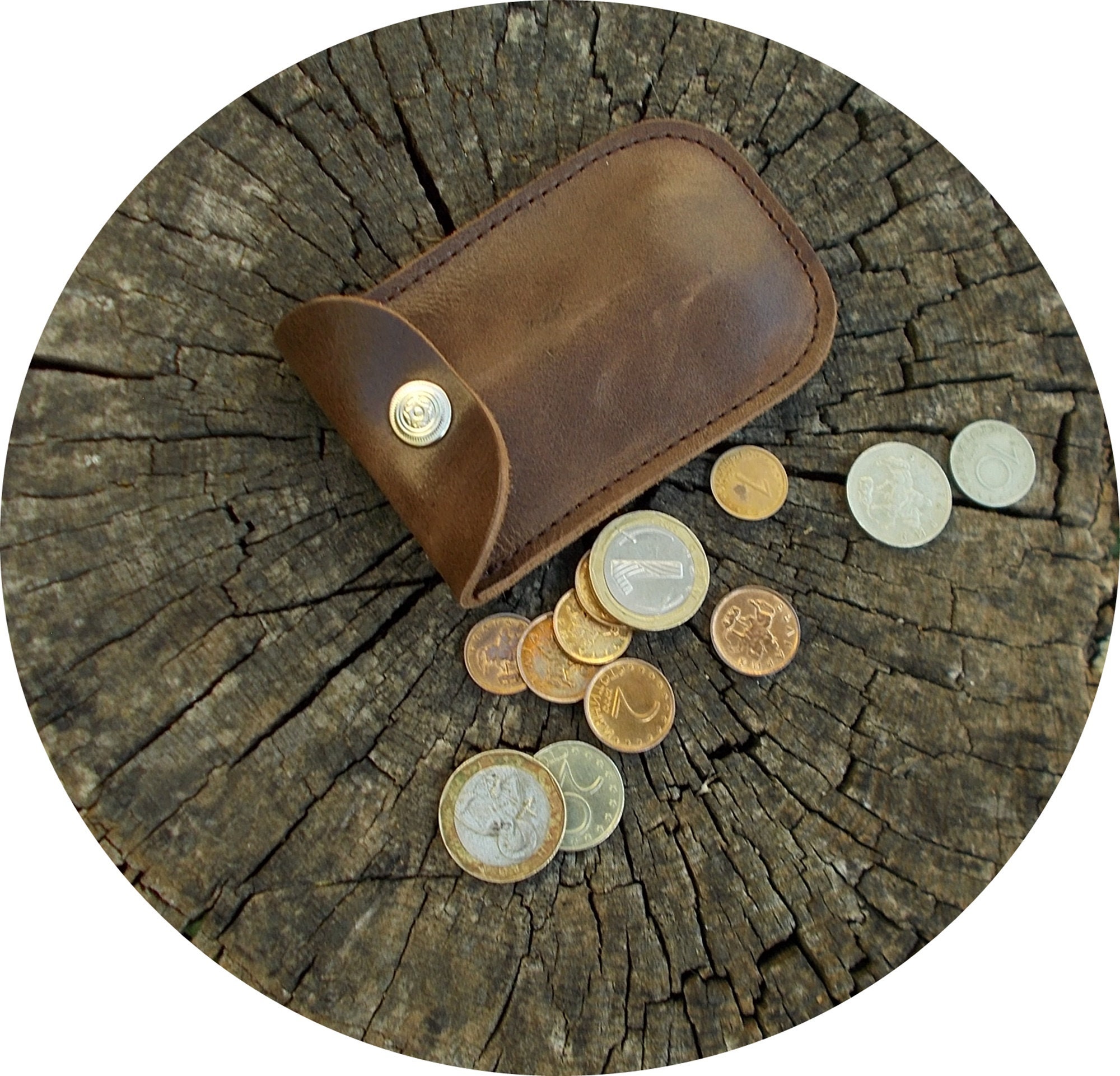 Brown leather pouch Coin purse Slim leather wallet Mens Etsy