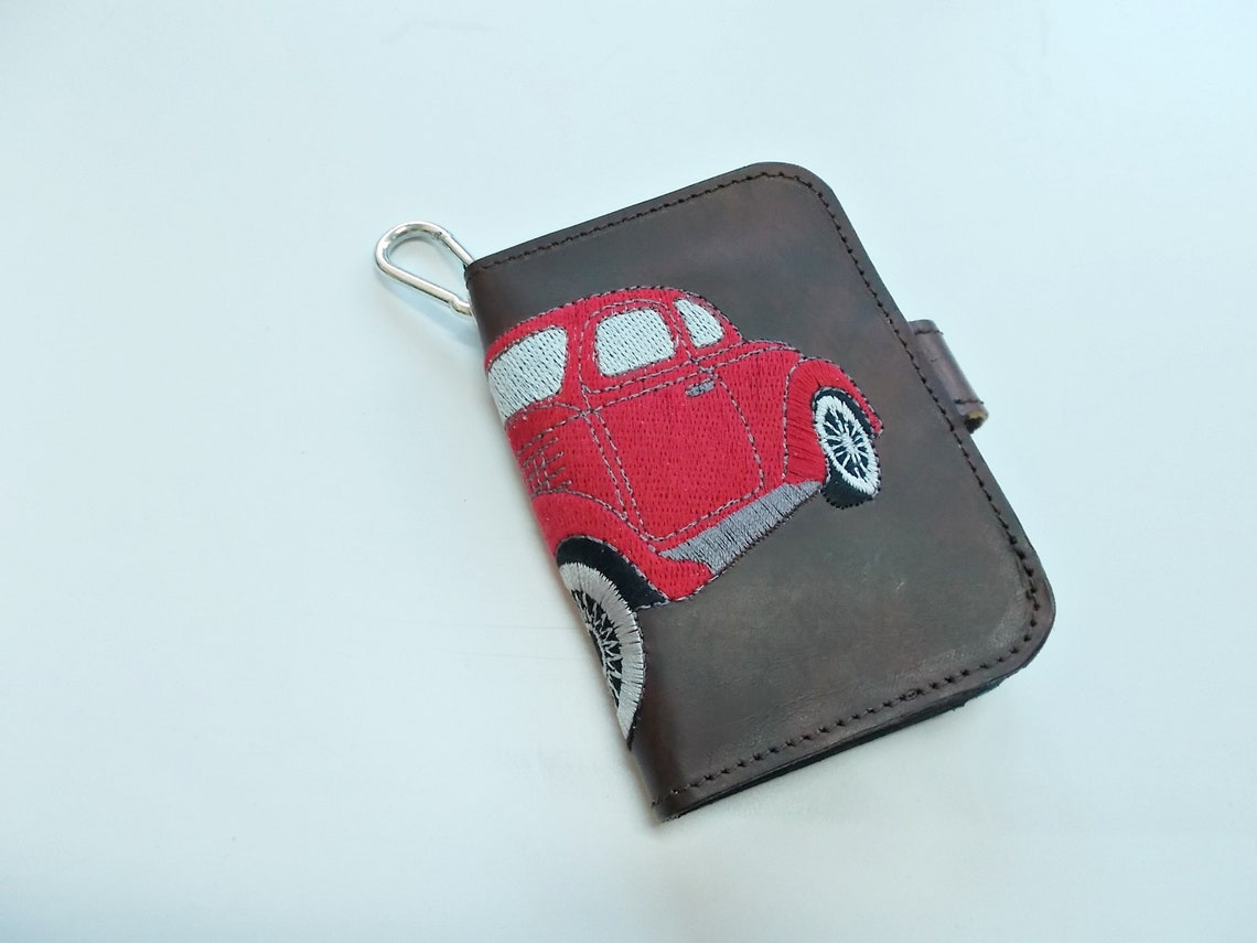Vintage Car Mens Business Card Holder Slim Leather Wallet Etsy