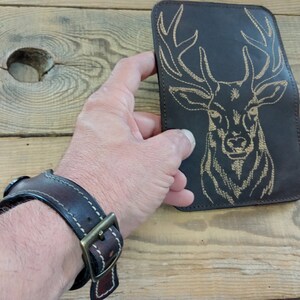 Cartera de caza, Cartera plegable, Ciervo, Animal, Tarjetero, Cartera de hombre marrón, Cartera fina de cuero, Novio, Funda para tarjetas de bolsillo