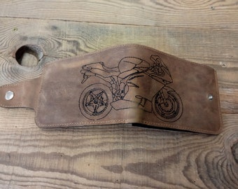 Cartera de cuero, Cartera de motocicleta, Cartera de hombre, Cartera plegable, Tarjetero, Monedero, Cuero marrón, Cartera delgada, Cartera de bolsillo,