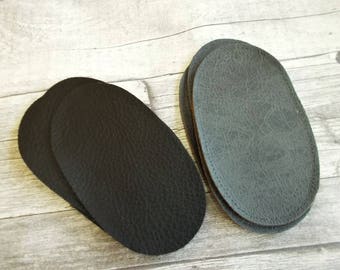 Oval Vegan Leather Patches: Black & Gray Elbow/Knee Repair