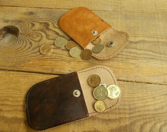 Brown leather pouch, Coin purse, Slim leather wallet, Mens pocket wallet, Back to school, Small minimalist wallet, Key holder, Coin wallet