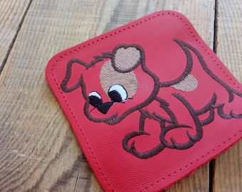 Kids Dog Patch: Custom Red Leather Embroidered Backpack Accessory