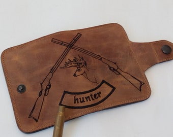 Cartera plegable de caza de ciervos, tarjetero fino de cuero