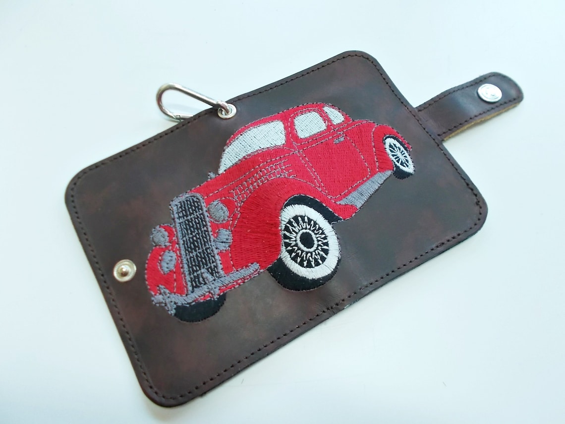 Vintage Car Mens Business Card Holder Slim Leather Wallet Etsy