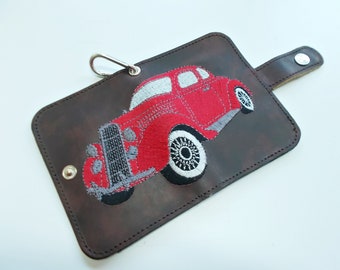 Vintage Car Leather Business Card Holder: Slim Bifold Wallet