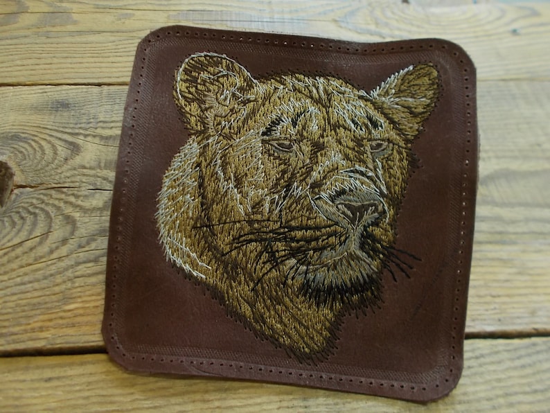 Hunter patch Brown Accessory Tiger embroidery Genuine leather Animal patch Leather patch backpack Custom leather patch bird Lion