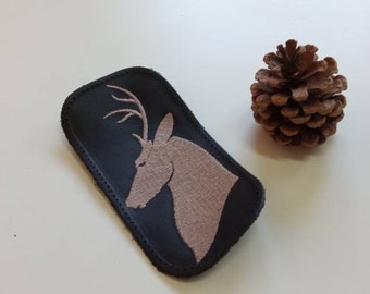 Custom Black Leather Deer Patch: Embroidered Accessory
