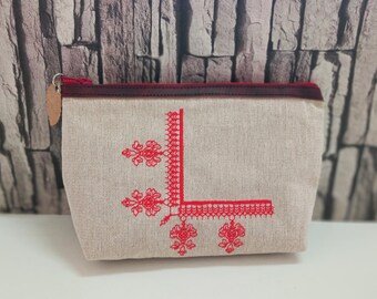 Canvas Cosmetic Bag: Ethnic Motifs, Vegan Leather Clutch