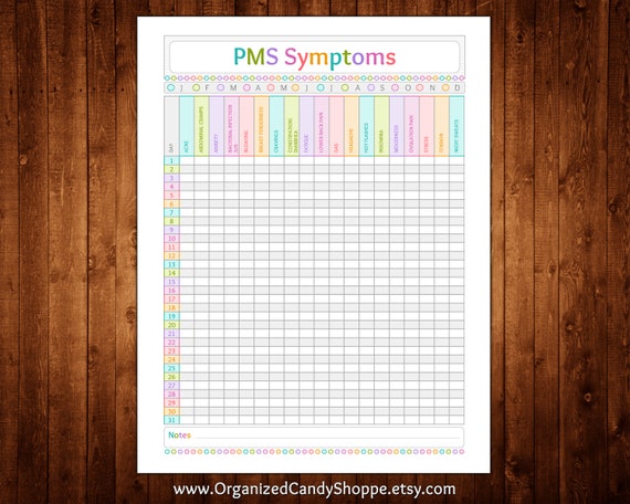 Pms Symptoms 1 Page Instant Download Pdf Printable Etsy