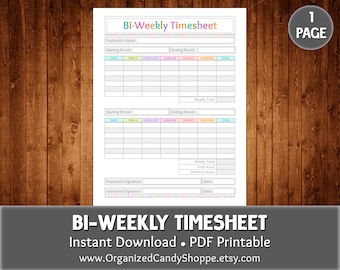 Bi-Weekly Timesheet • 1 Page • PDF • Instant Download • Printable