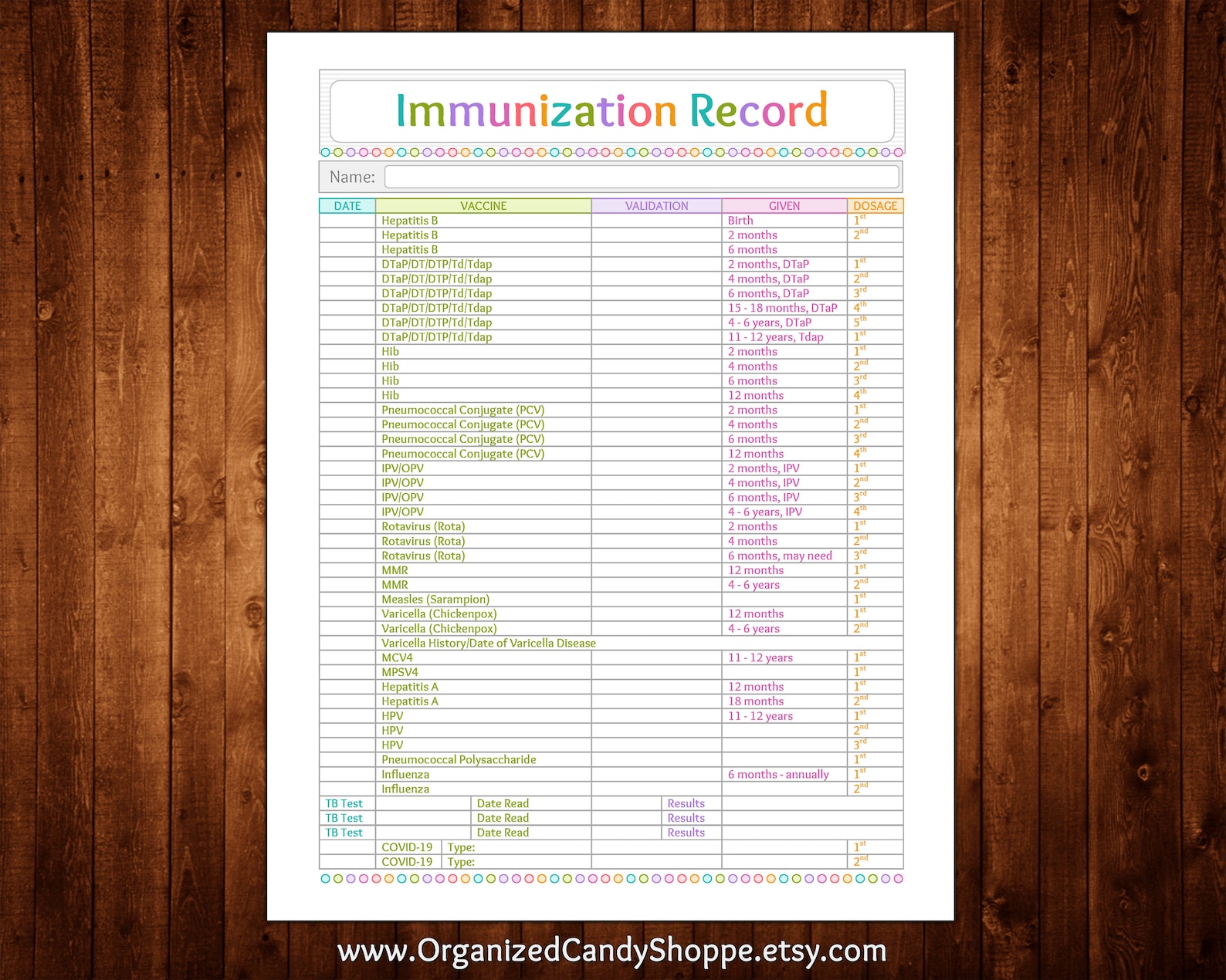 Immunization Record • Instant Download PDF Printable - Etsy