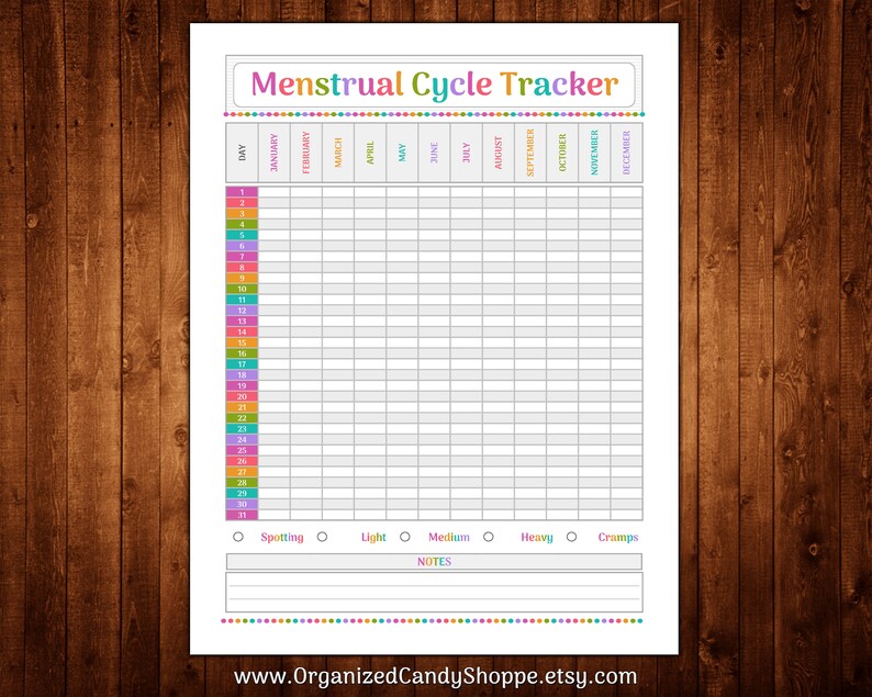 Menstrual Cycle Tracker 1 Page Instant Download PDF Etsy