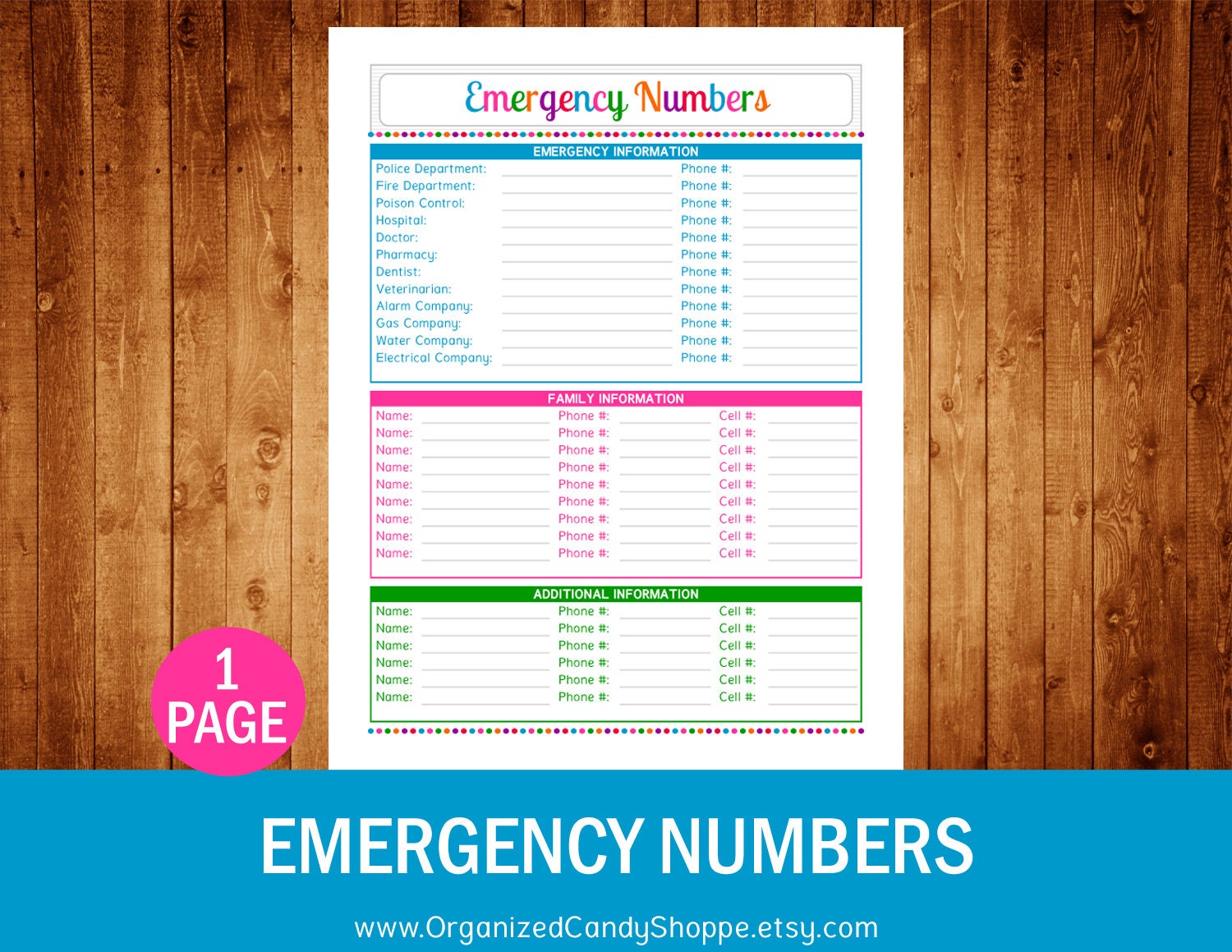 emergency numbers instant download pdf printable etsy