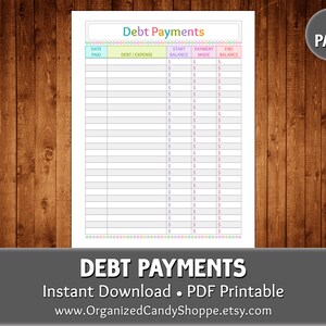 Debt Payments • 1 Page • Instant Download PDF Printable - Etsy