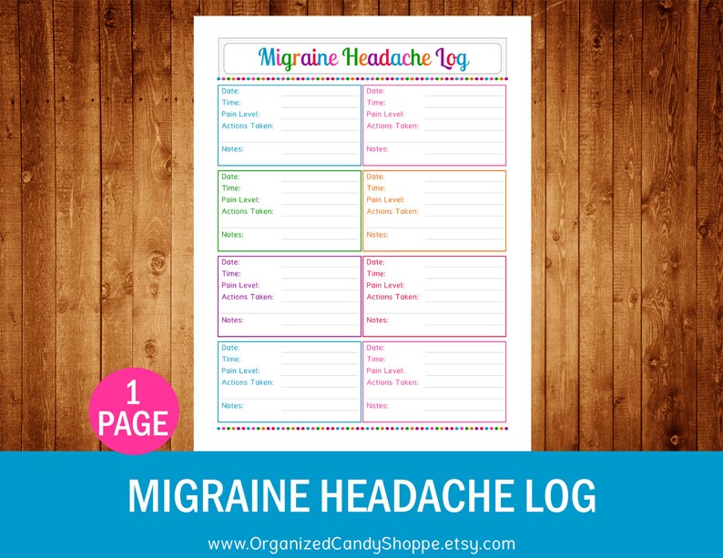 Migraine Headache Log Instant Download PDF Printable | Etsy
