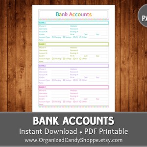 銀行口座 • 1 ページ • 即時ダウンロード PDF 印刷可能