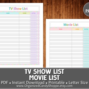 Lista de programas de TV y lista de películas • 2 páginas • PDF • Descarga instantánea • Imprimible